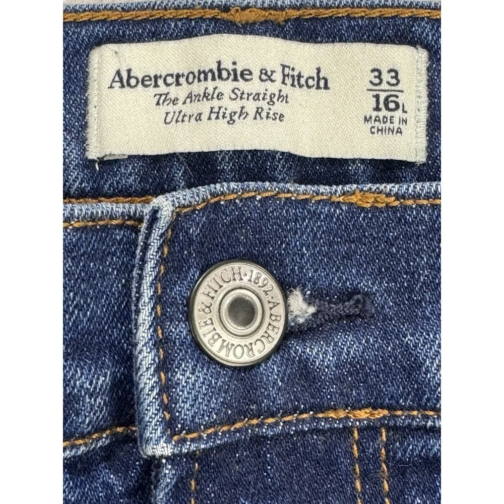 Abercrombie Fitch Jeans W 16 Long 36x30 Blue Ankle‎ Straight Ultra High Denim